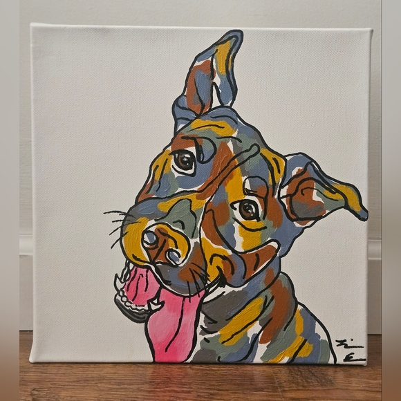 Hand Painted Dog Canvas - Picture 3 of 4